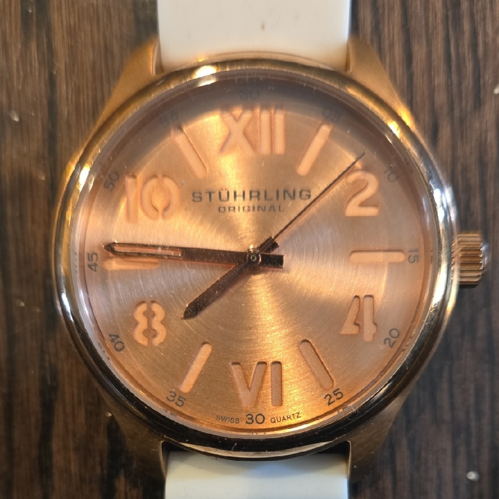 Stuhrling Original Gold Watch with White Strap